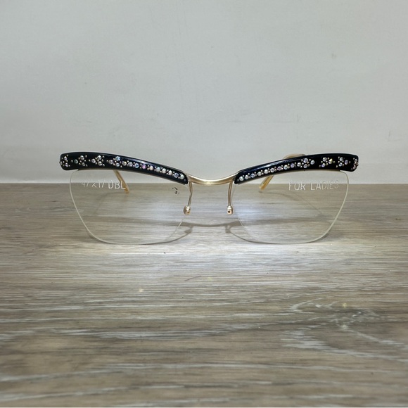 Amor France Vintage Gold Filled GF Jeweled Rhinestone Cat Eye Eyeglasses 130 - Picture 1 of 14